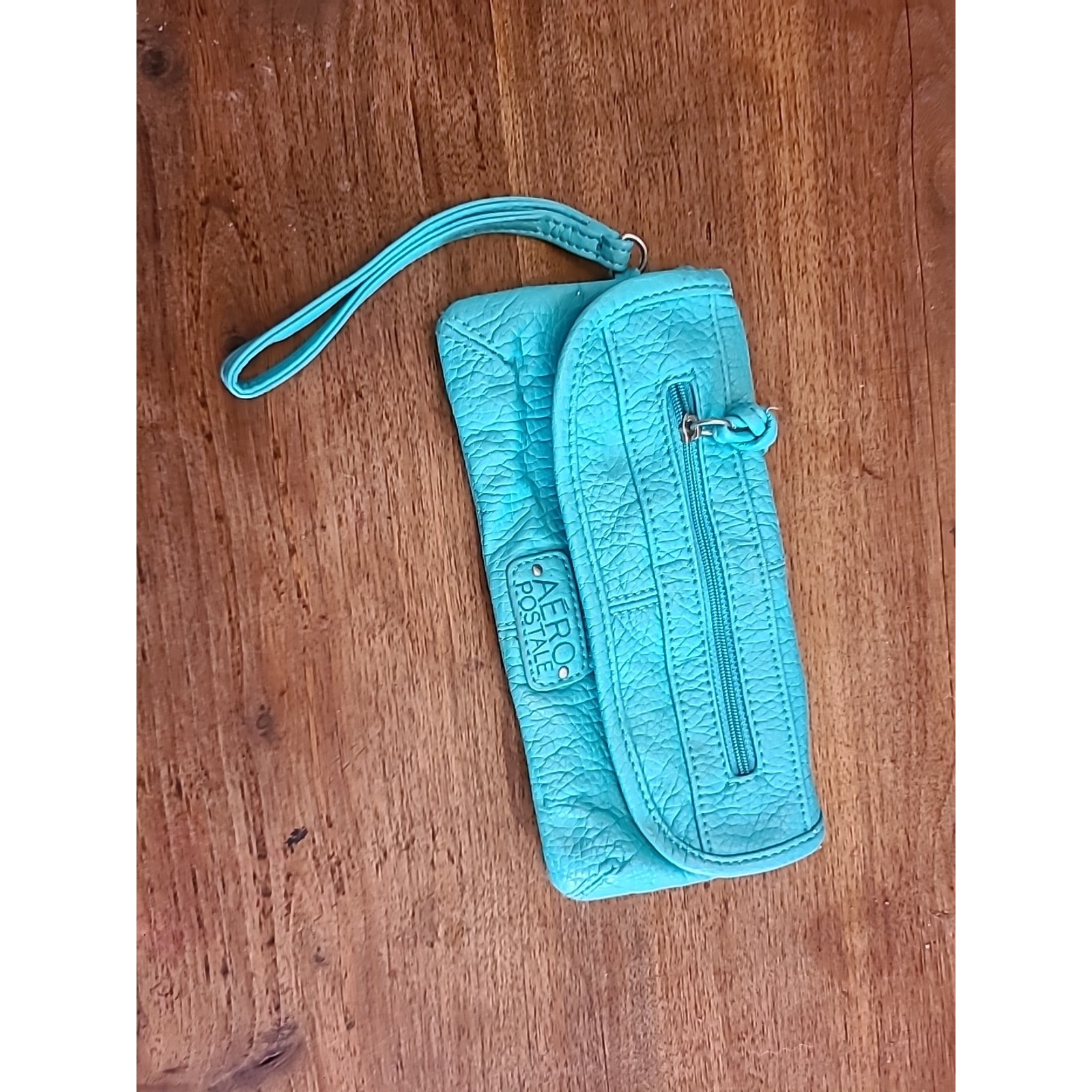 Aeropostle Wristlet Wallet Bag Blue Teal 8 In. Faux Leather